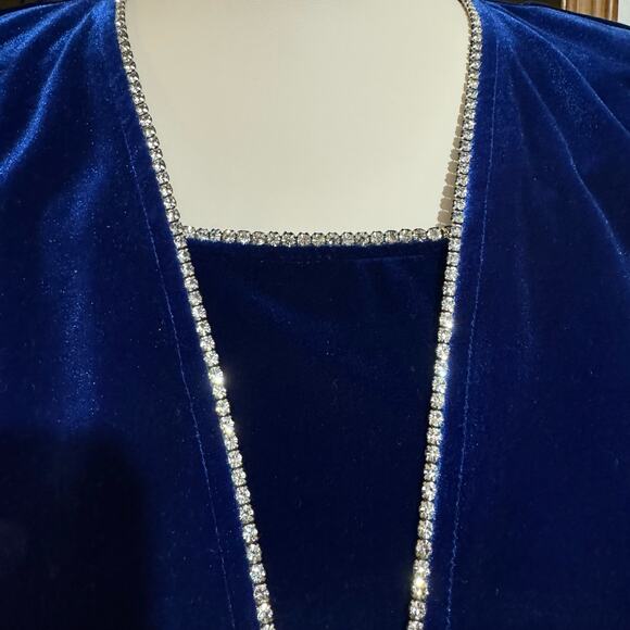 Vintage 90s Royal Blue Velvet Maxi Dress Jacket Set Size M Rhinestone Trim Prom - Picture 6 of 11